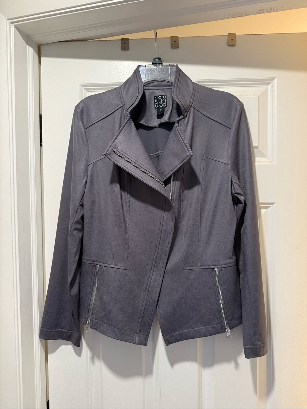 CLARA SUNWOO Liquid Leather Jacket,  Charcoal Gray, size M